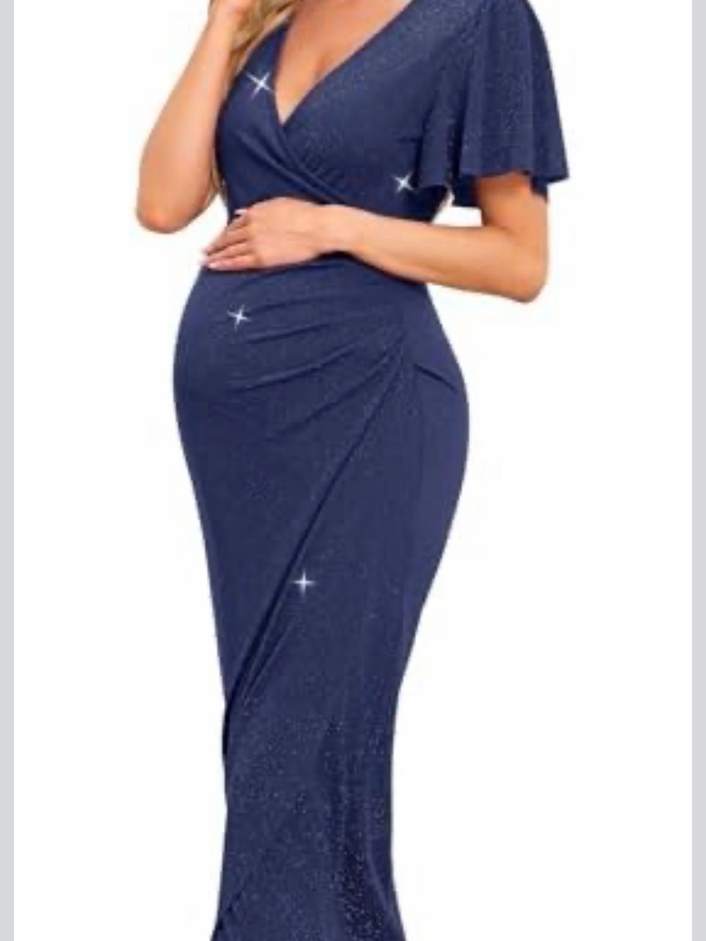 Sparkling Navy Maternity Wrap Gown with Flutter Sleeves